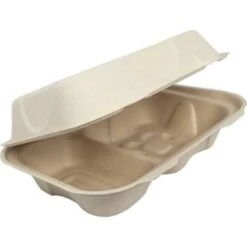 World Centric Fiber Hinged Hoagie Box Container With 2 Compartments, 9 X 6 X 3, Natural,case Of 500