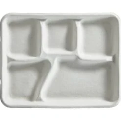 Chinet 10-3/8" X 8-1/4" X 1" 5-Compartment Natural Lunch Tray Case Of 500